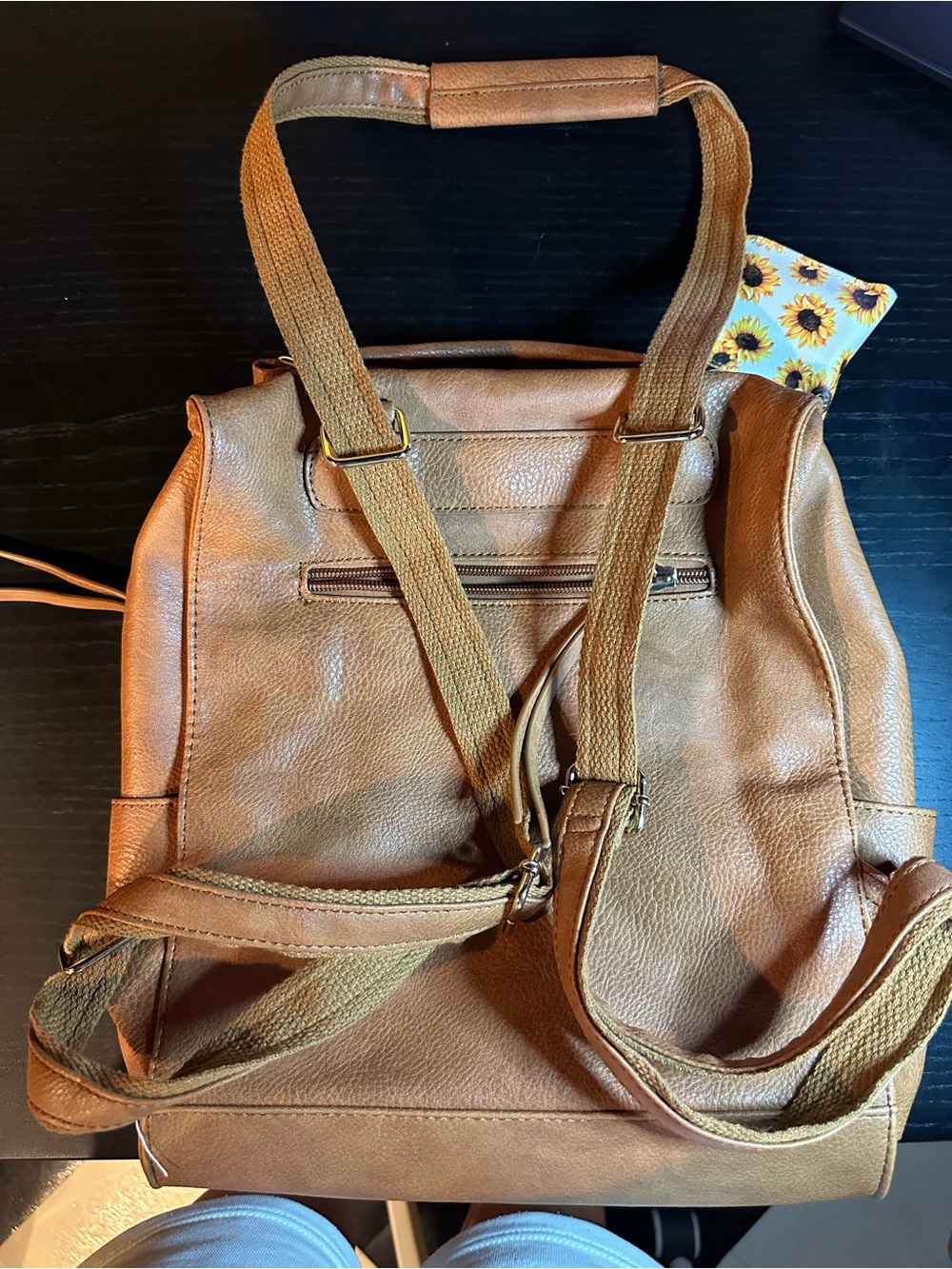 Tan Leather Backpack Convertable Strap - Picture 3 of 8